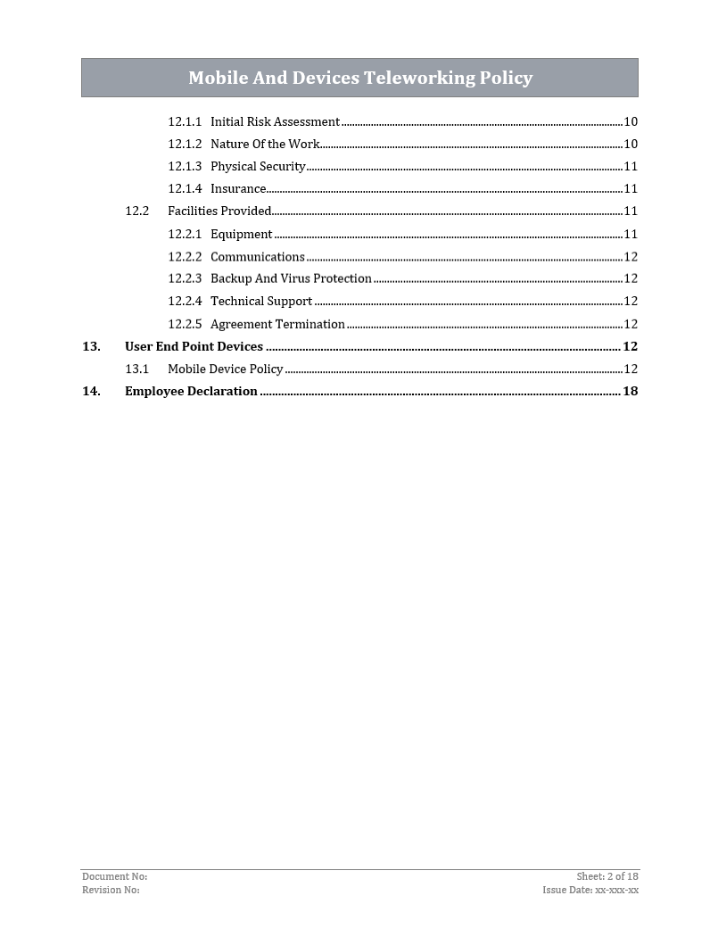 Mobile Device And Teleworking Policy Template - ISO 27001