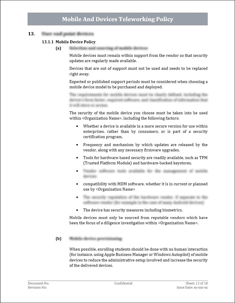 ISO 27001:2022 - Mobile And Devices Teleworking Policy Template