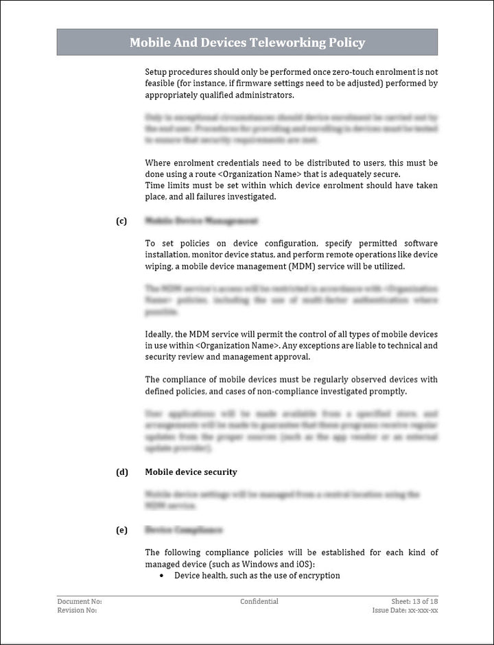 ISO 27001:2022 - Mobile And Devices Teleworking Policy Template