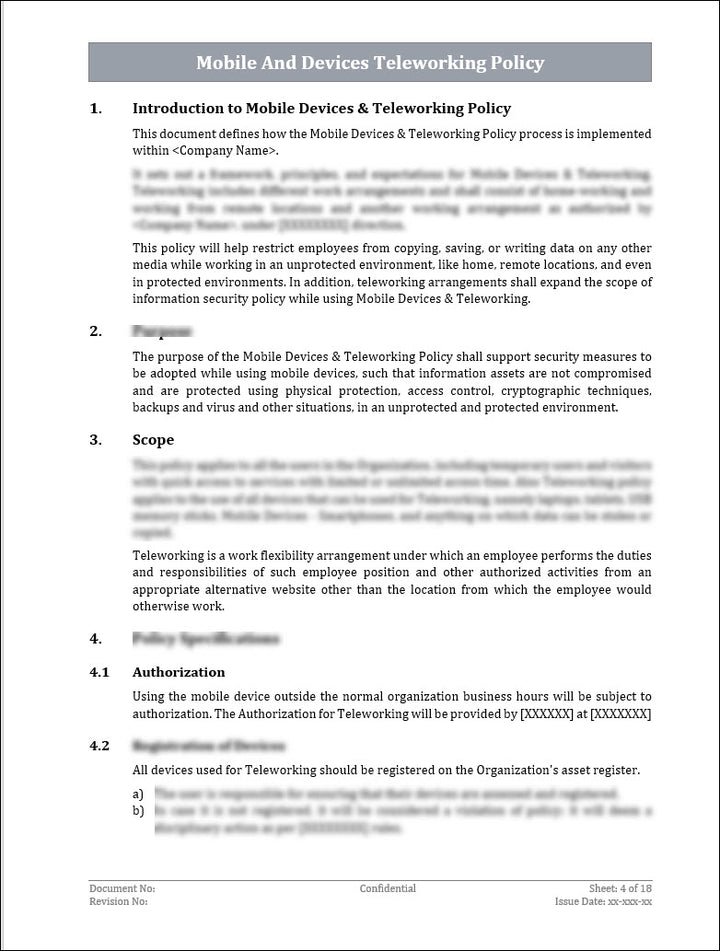 ISO 27001:2022 - Mobile And Devices Teleworking Policy Template