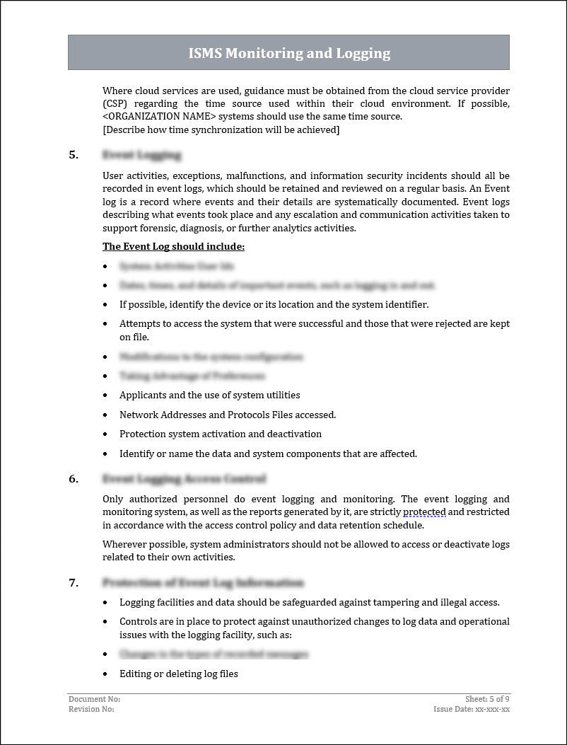 ISO 27001:2022 - Monitoring and Logging Policy Template