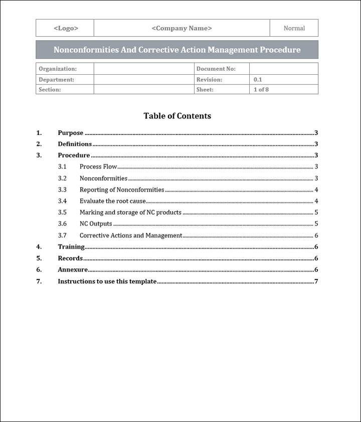 ISO 9001:QMS Nonconformities And Corrective Action Management Procedure Template