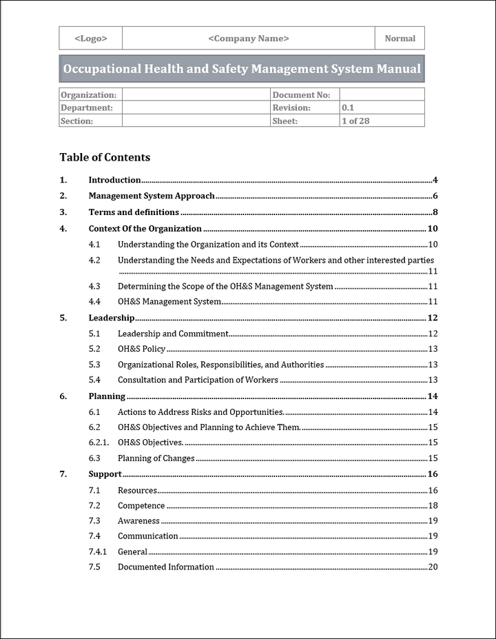 ISO 45001 OHSMS Manual Template