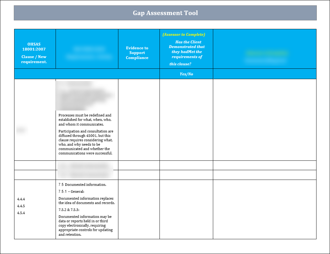 ISO 45001 Gap Assessment Tool Template