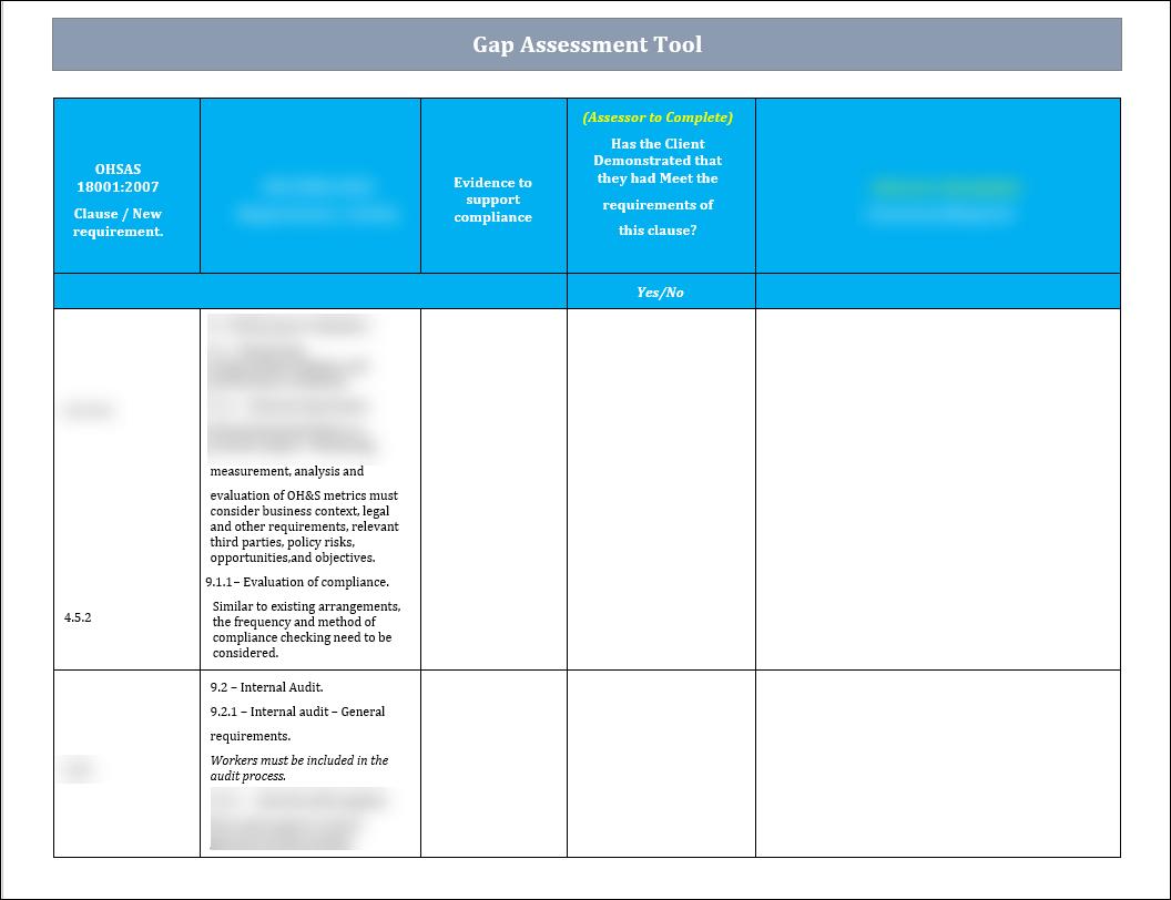 ISO 45001 Gap Assessment Tool Template