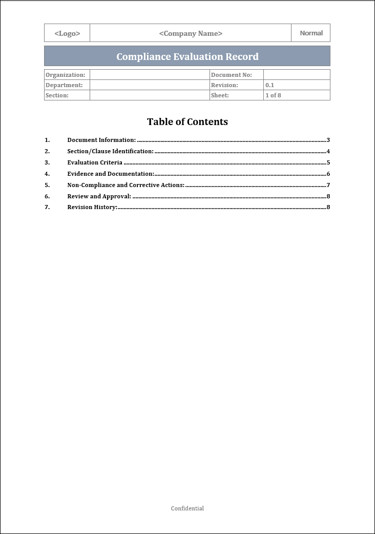 ISO 45001 Compliance Evaluation Record Template