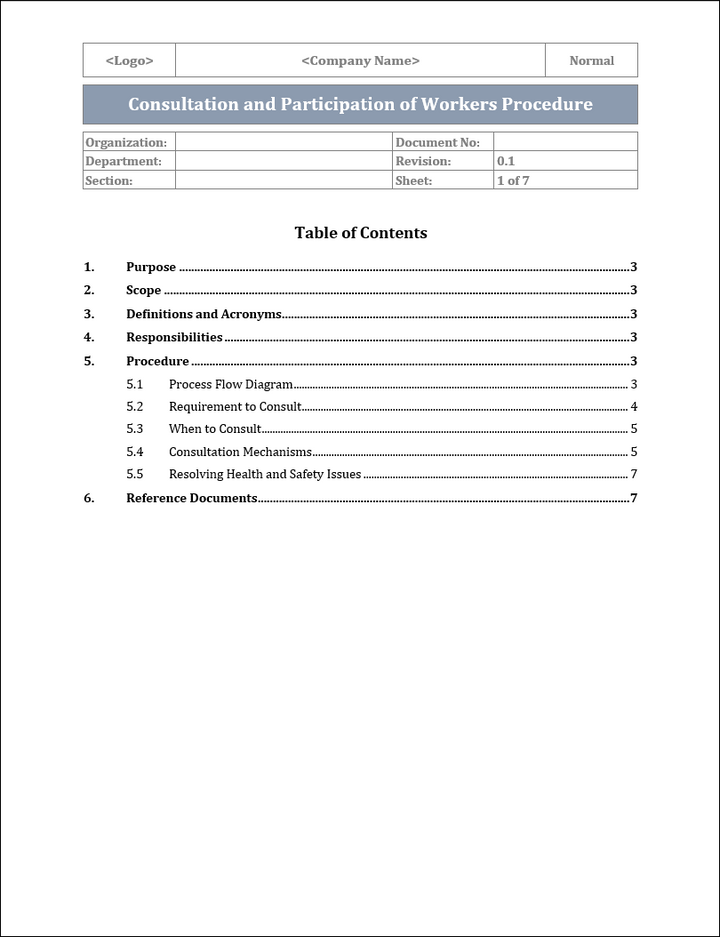 ISO 45001 Consultation and Participation of Workers Procedure Template