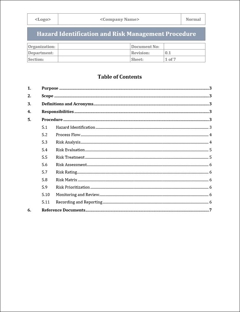 ISO 45001 Hazard Identification and Risk Management Procedure Template