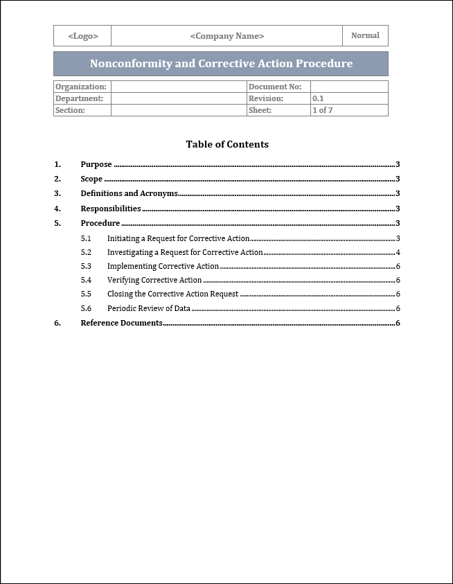 ISO 45001 Nonconformity and Corrective Action Procedure Template