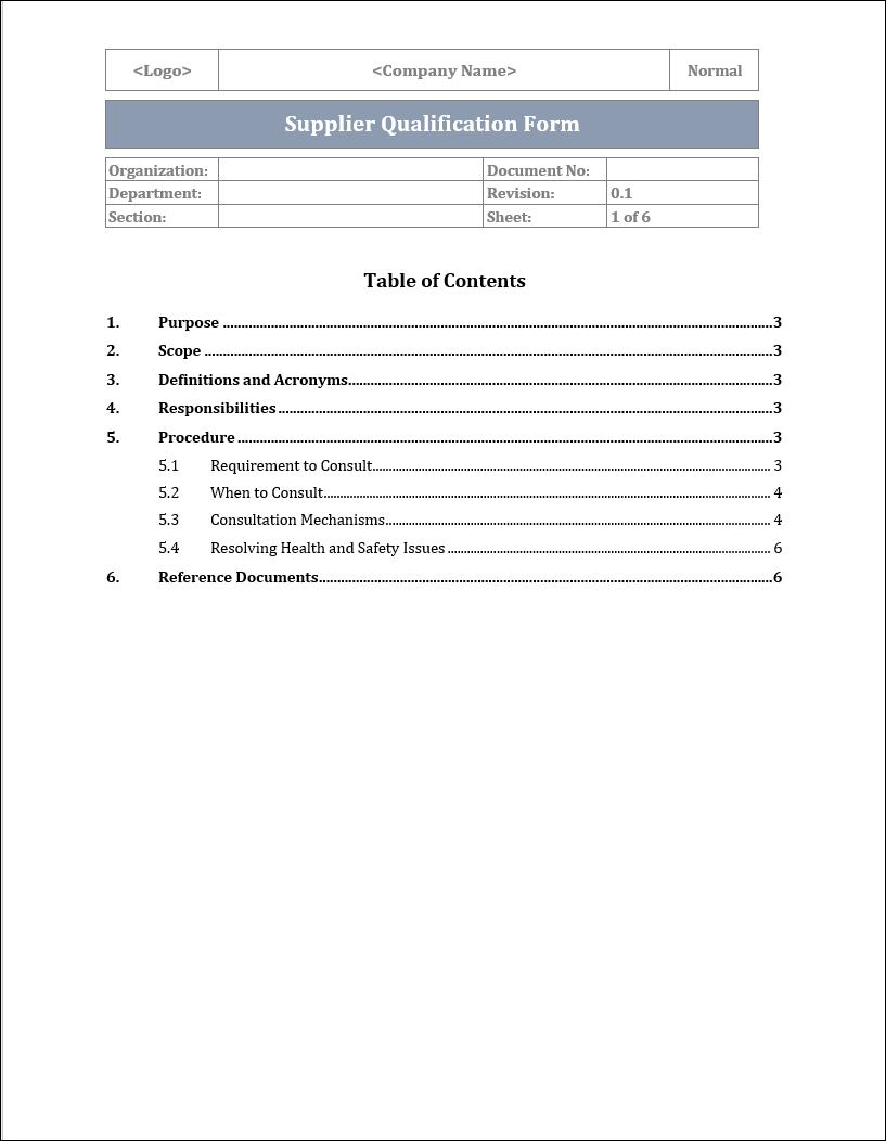 ISO 45001 Supplier Qualification Form Template