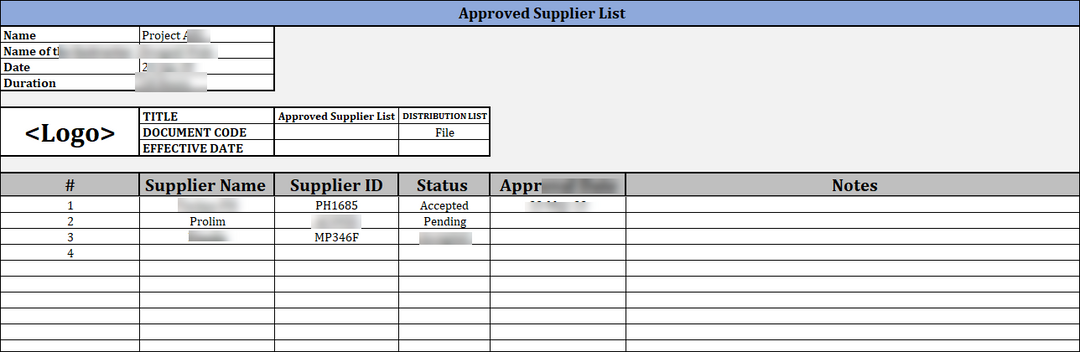 ISO 45001 Approved Supplier List Template