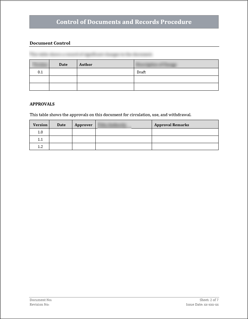 ISO 45001 Control Of Documents and Records Procedure Template