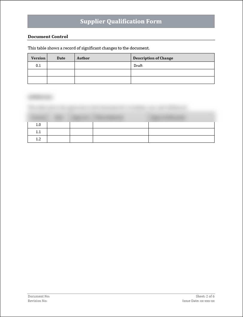 ISO 45001 Supplier Qualification Form Template