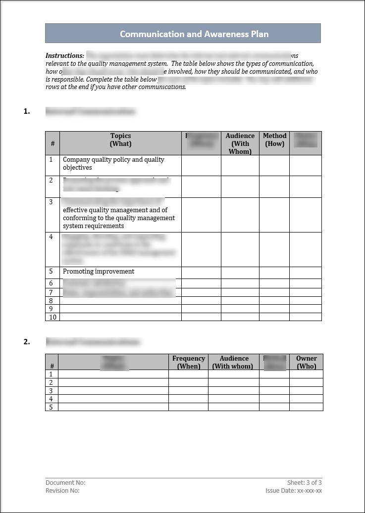 ISO 45001 Communication and Awareness Plan Template