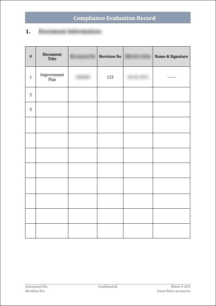 ISO 45001 Compliance Evaluation Record Template