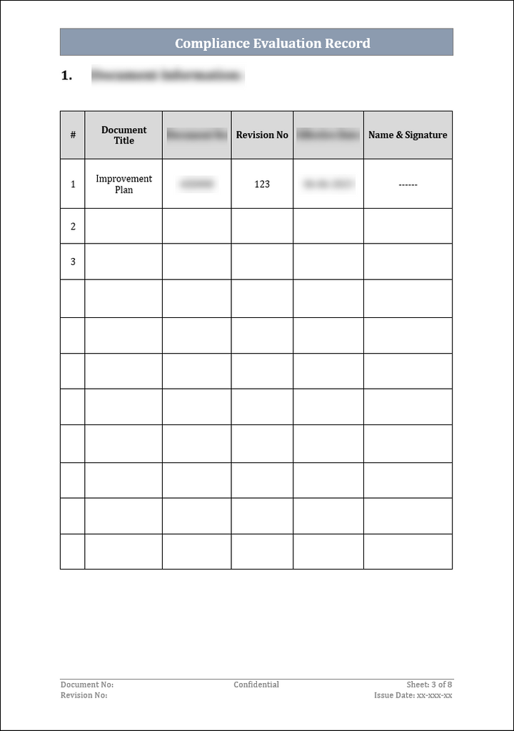 ISO 45001 Compliance Evaluation Record Template