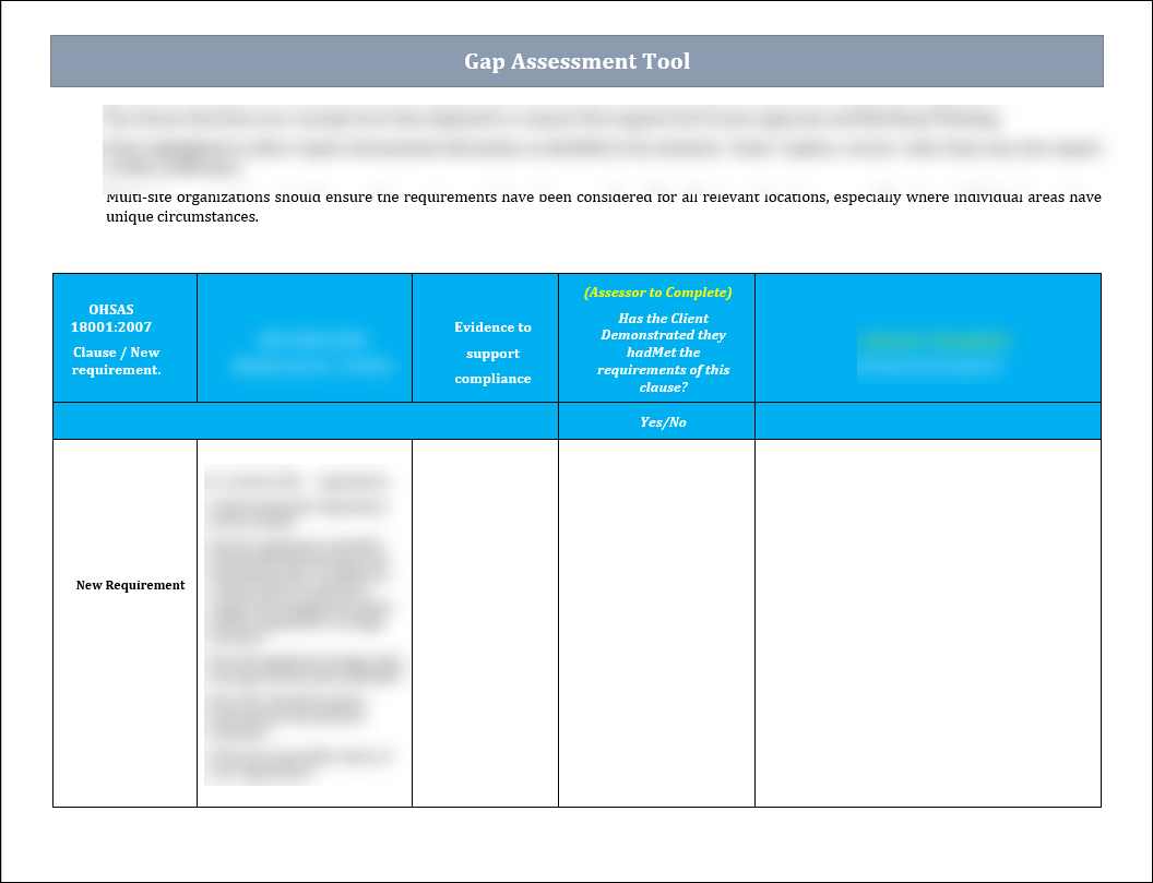 ISO 45001 Gap Assessment Tool Template