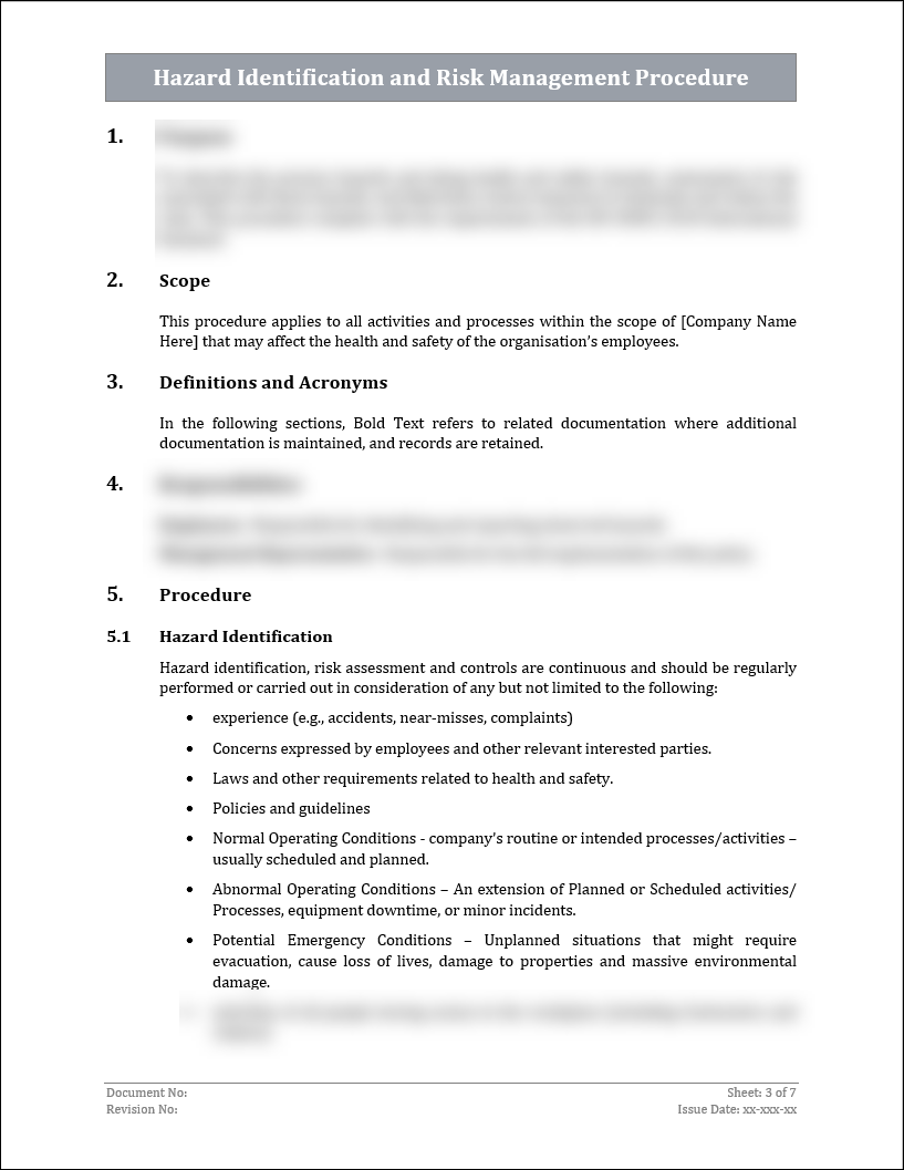 ISO 45001 Hazard Identification and Risk Management Procedure Template