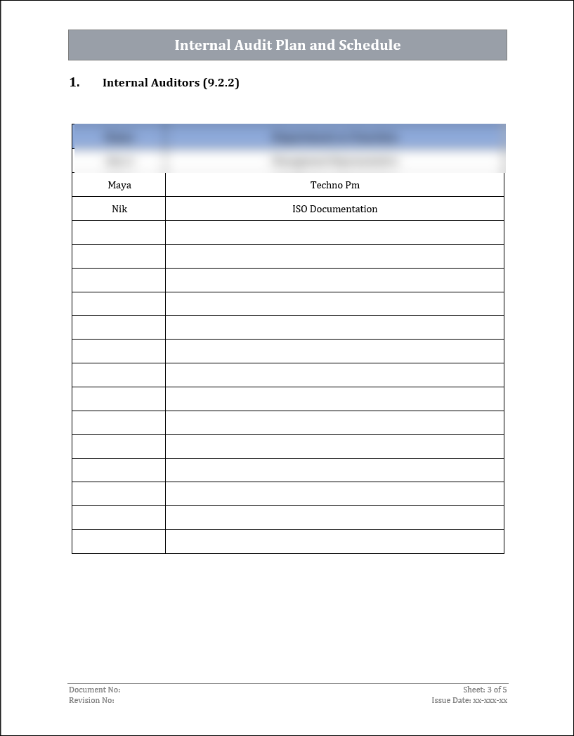 ISO 45001 Internal Audit Plan and Schedule Template