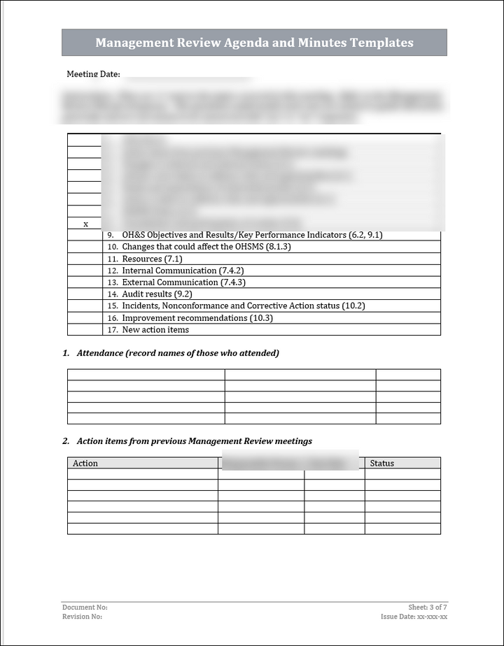 ISO 45001 Management Review Agenda and Minutes Template