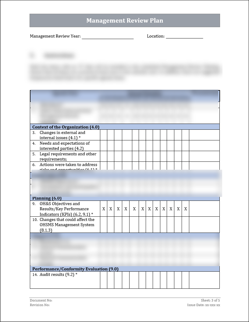 ISO 45001 Management Review Plan Template