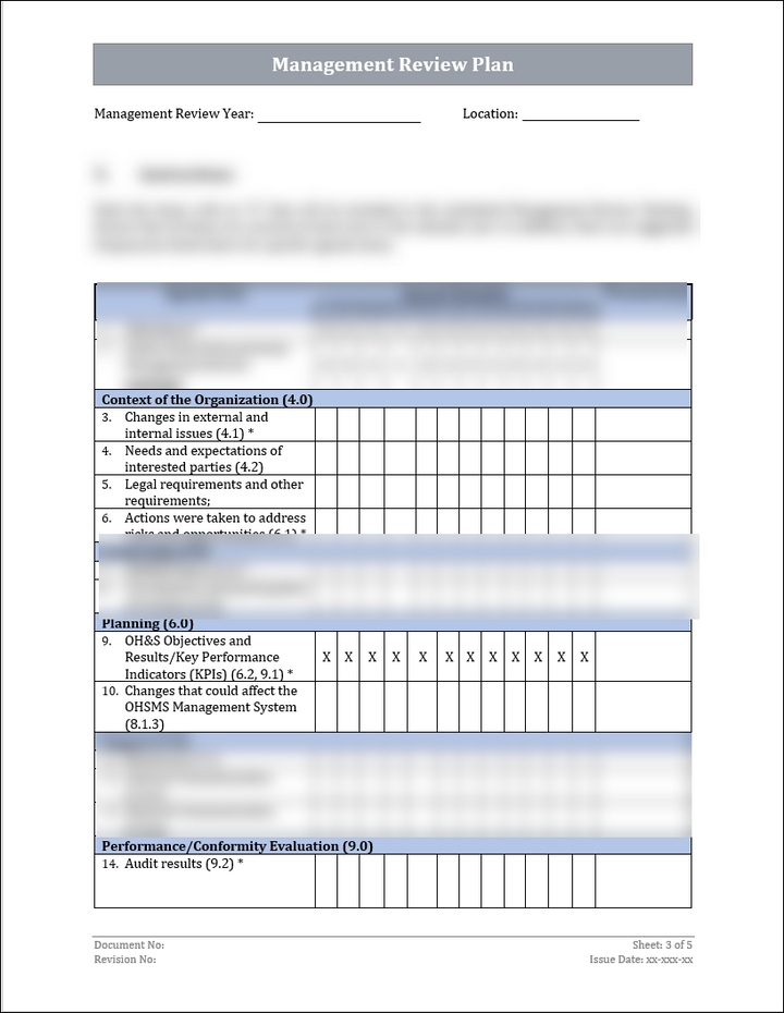 ISO 45001 Management Review Plan Template