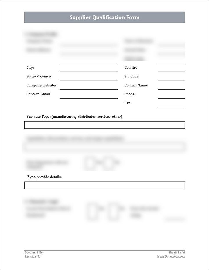 ISO 45001 Supplier Qualification Form Template