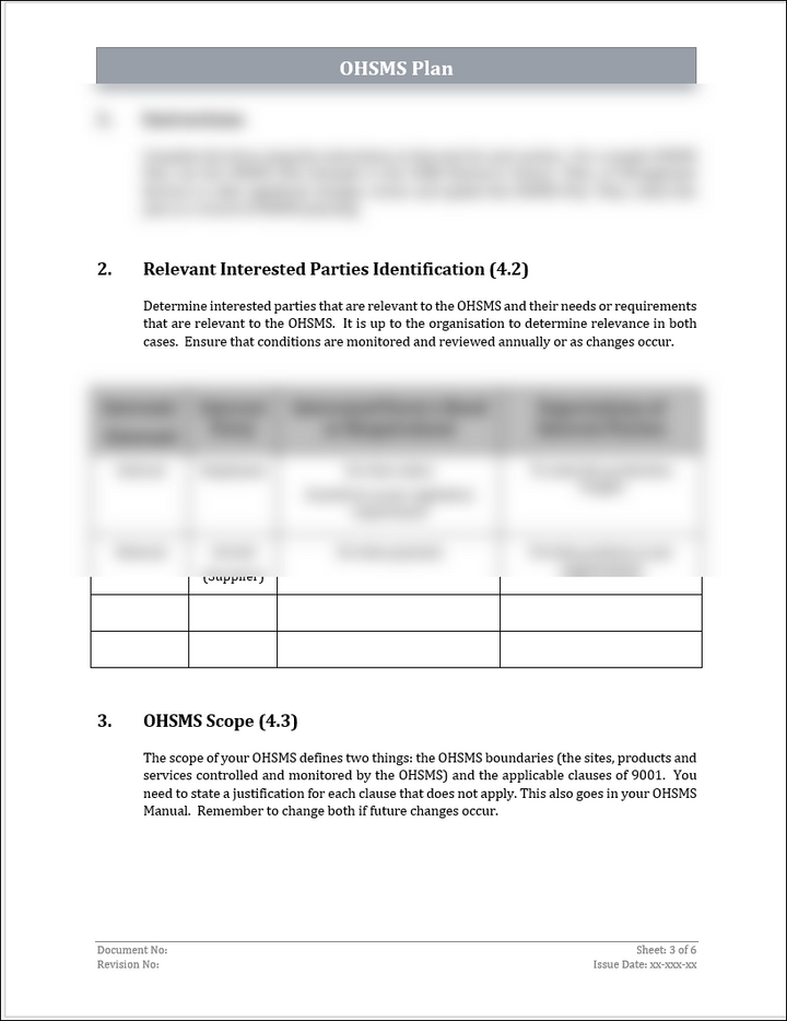 ISO 45001 OHSMS Plan Template