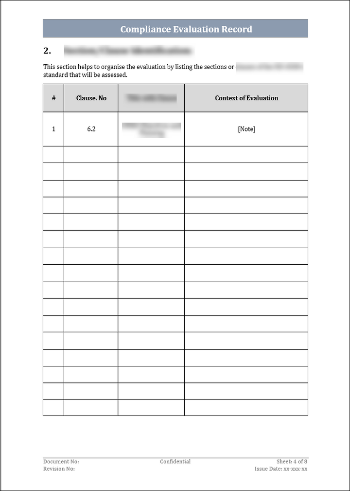 ISO 45001 Compliance Evaluation Record Template