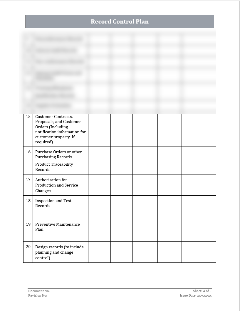 ISO 45001 Record Control Plan Template