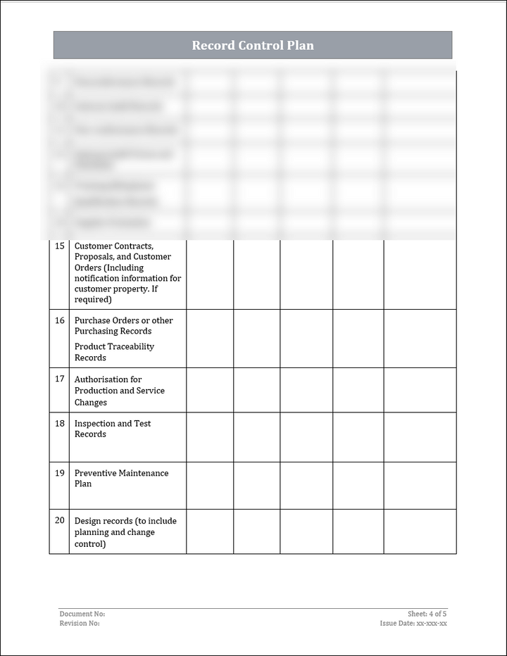 ISO 45001 Record Control Plan Template