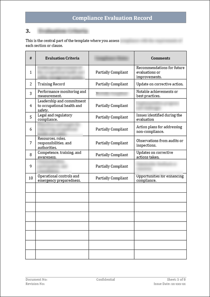 ISO 45001 Compliance Evaluation Record Template