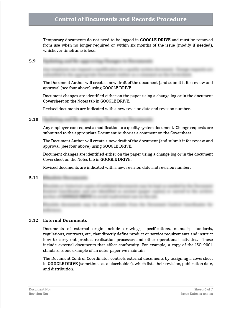 ISO 45001 Control Of Documents and Records Procedure Template