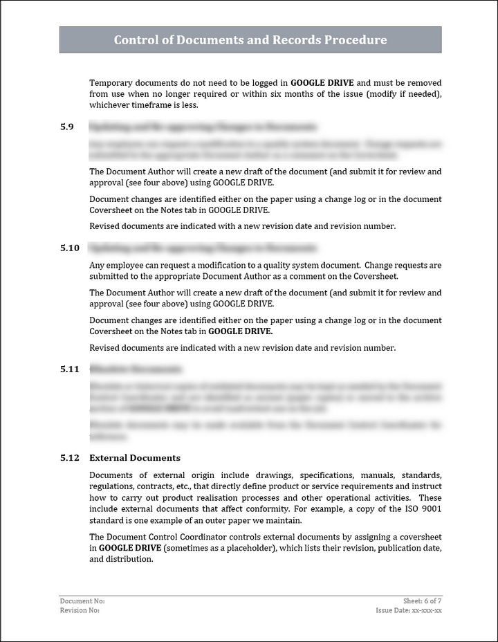 ISO 45001 Control Of Documents and Records Procedure Template