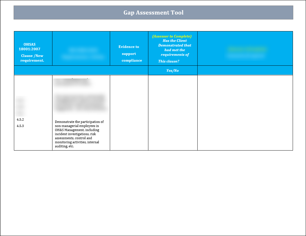 ISO 45001 Gap Assessment Tool Template