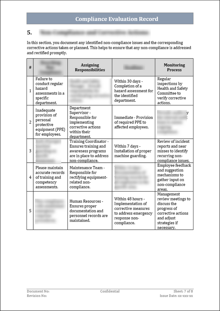 ISO 45001 Compliance Evaluation Record Template