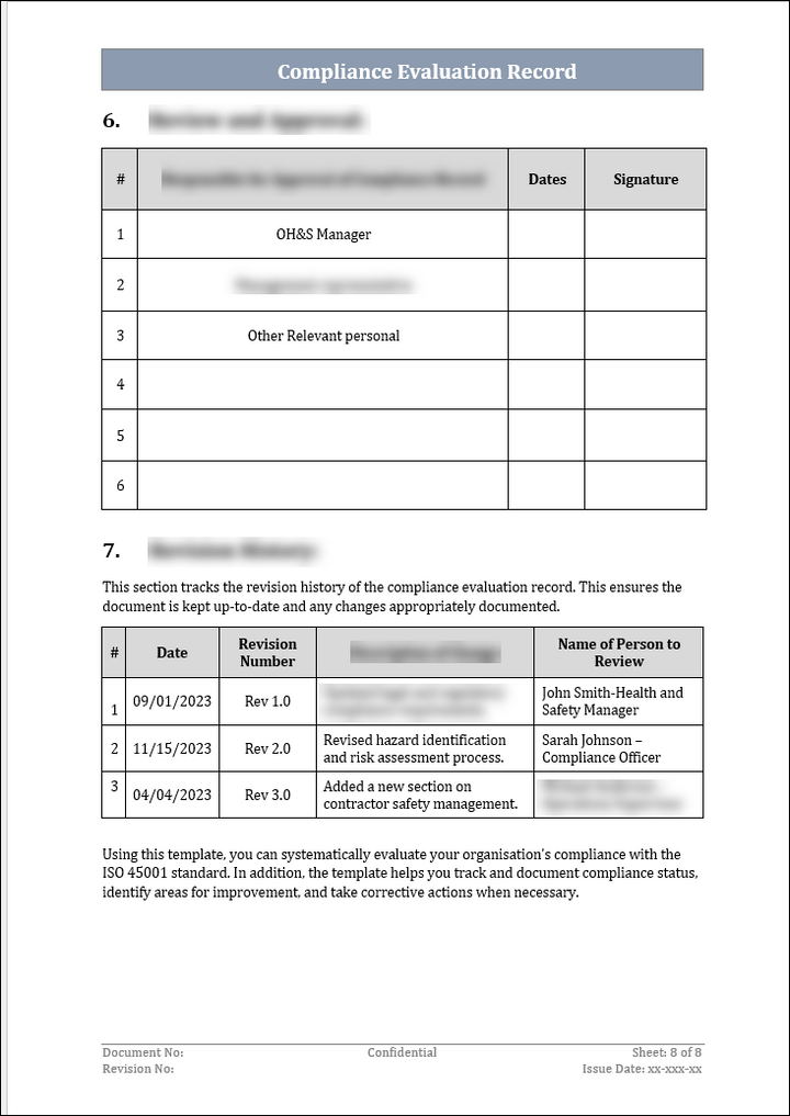 ISO 45001 Compliance Evaluation Record Template