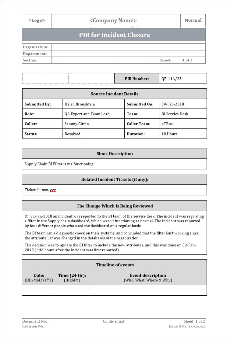 PIR for incident closure, incident closure