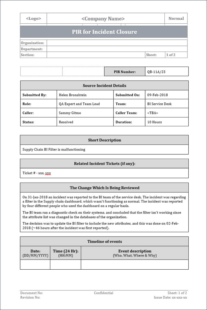 PIR for incident closure, incident closure