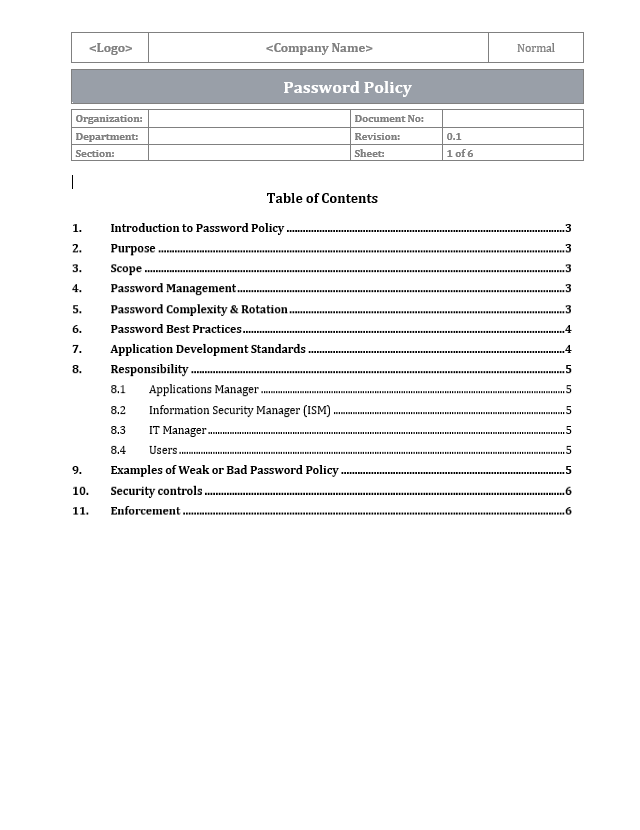 ISO 27001 - Password Policy Template