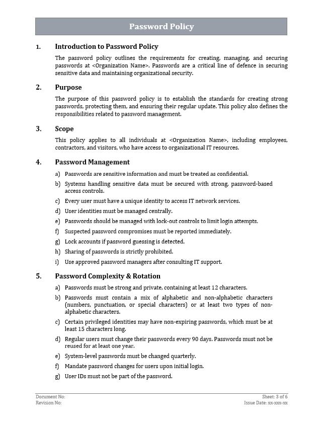 ISO 27001 - Password Policy Template