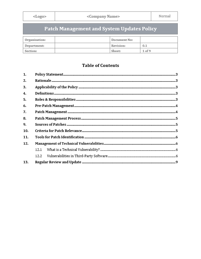 ISO 27001 - Patch Management and System Updates Policy Template