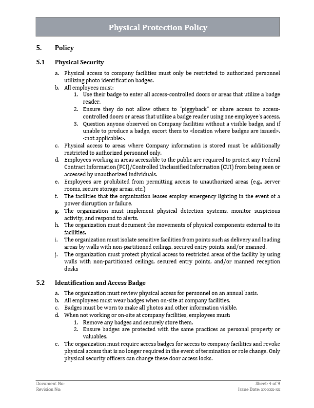 ISO 27001 - Physical Protection Policy Template