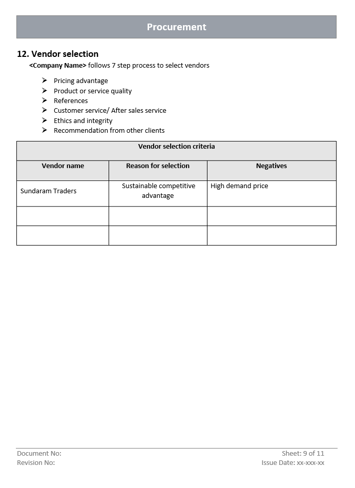 Procurement Vendor Selection