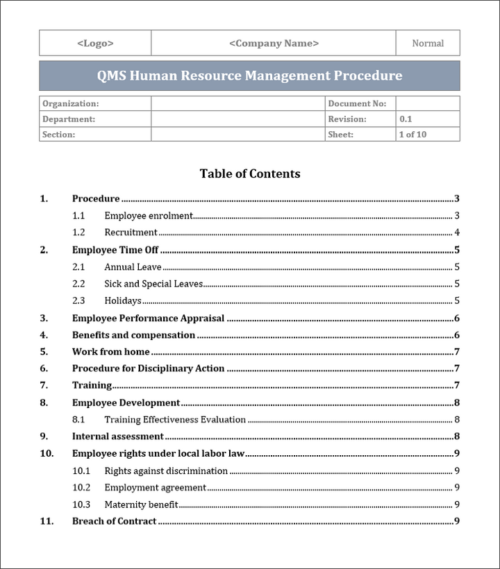 ISO 9001 QMS Human Resource Management Procedure