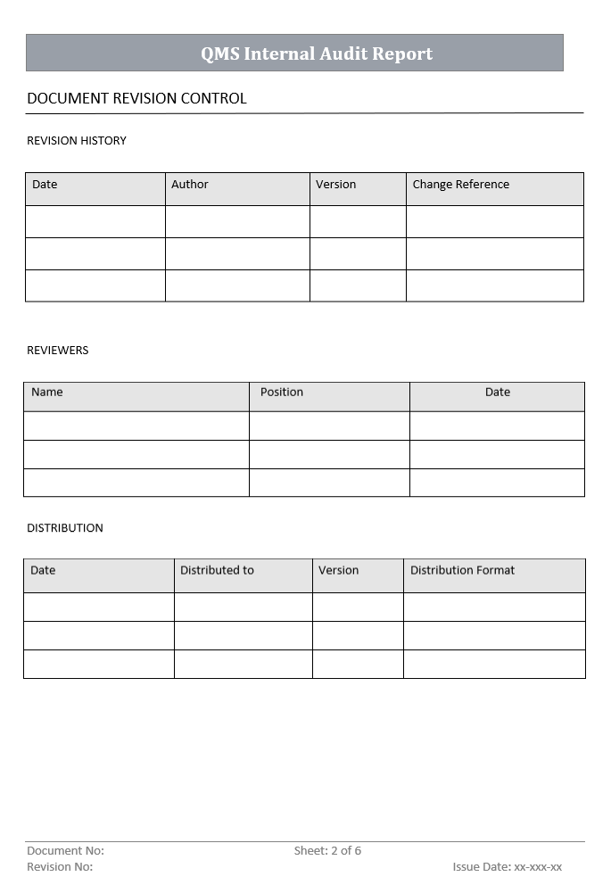 QMS Internal Audit Report Document Control