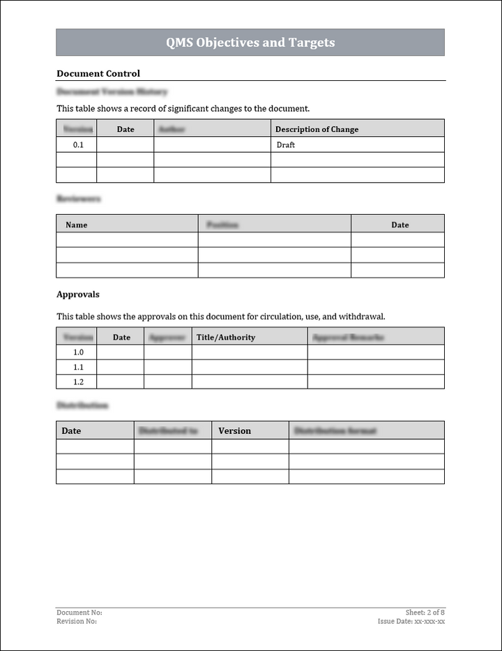 ISO 9001:QMS Objectives and Targets Template