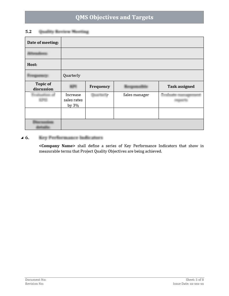 ISO 9001:QMS Objectives and Targets Template