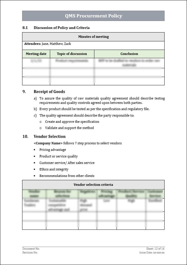 ISO 9001: QMS Procurement Policy Template