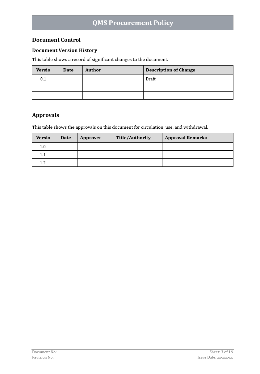 ISO 9001: QMS Procurement Policy Template